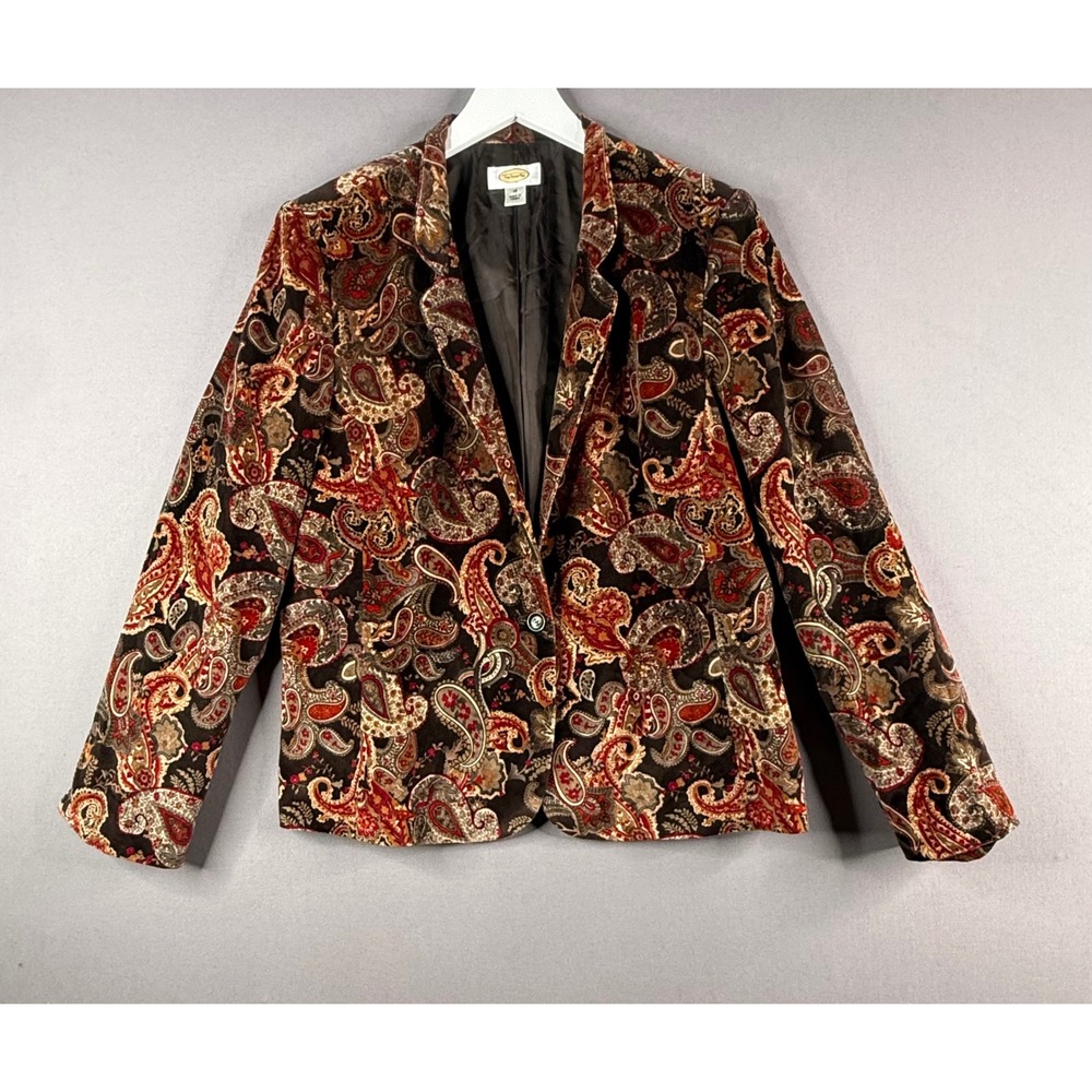 Vtg Talbots Blazer Womens 18 Paisley Velvet Silk Jacket Heritage Autumn Academia